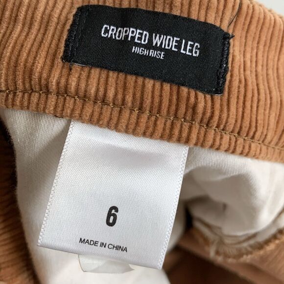 Express High Waisted Rise Cropped Wide Leg Camel Tan Brown Corduroy Pant Sz 6 - Picture 7 of 8